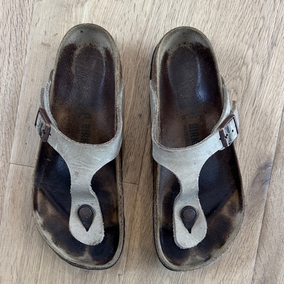 Birkenstock Cream and Brown Sandals - Picture 2 of 5